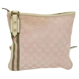 Gucci-GUCCI GG Canvas Sherry Line Umhängetasche Khaki Pink 144388 Auth 69452-Pink,Khaki