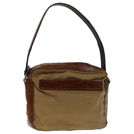 Prada-PRADA Hand Bag Nylon Leather Beige Brown Auth bs12806-Brown,Beige