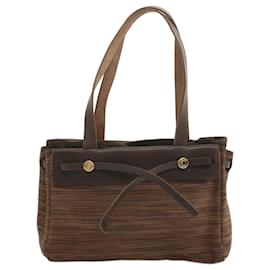 Hermès-HERMES Her Bag Kabas PM Tote Bag Canvas Brown Auth bs11235-Brown