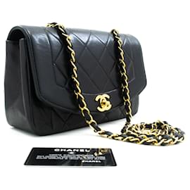 Chanel-CHANEL Diana Flap Chain Shoulder Bag Black Quilted Lambskin Purse-Black