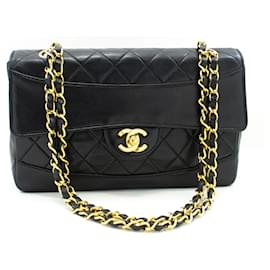 Chanel-CHANEL Vintage Classic Bolso de hombro con cadena Cordero acolchado con solapa-Negro