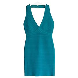 Herve Leger Nadya Bandage Kleid Smaragd Teal Grün