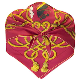 Autre Marque-Hermes red / Gold Multi Palefroi Square Silk Twill Scarf-Red