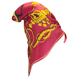 Autre Marque-Hermes rot / Quadratischer Schal aus Seidentwill „Palefroi“ in Gold und Multi-Rot