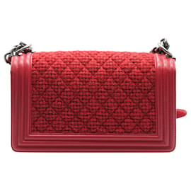 Chanel-Chanel Red Quilted Tweed Lambskin Old Medium Boy Bag-Red