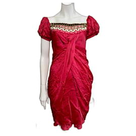 Temperley London-Vestido corto de seda drapeada con adornos metálicos-Rosa,Roja