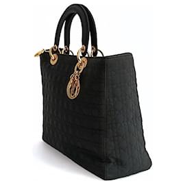 Dior-Christian Dior Lady Dior Grande Handtasche aus schwarzem Canvas-Schwarz