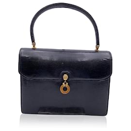 Gucci-Vintage Black Leather Lucite Detail Handbag Satchel-Black