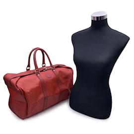 Fendi-Vintage Red Monogram Canvas Duffle Travel Bag Handbag-Red