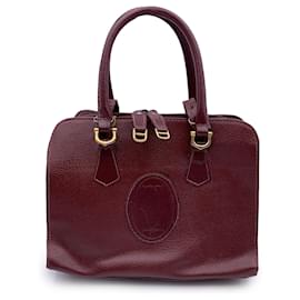Cartier-Vintage Burgundy Leather Satchel Bag Handbag-Dark red