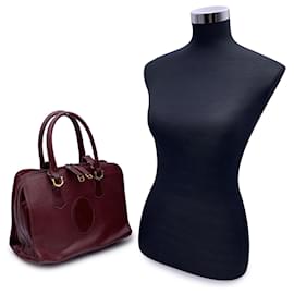 Cartier-Vintage Burgundy Leather Satchel Bag Handbag-Dark red