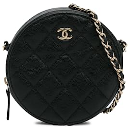 Chanel-Chanel Black CC Caviar Round Chain Crossbody-Black