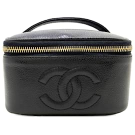 Chanel-Chanel Schwarzer CC Caviar Kosmetikkoffer-Schwarz