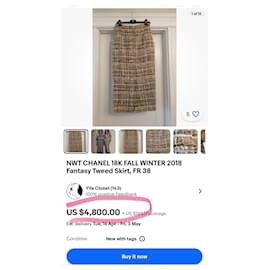Chanel-6K$ Beige Ribbon Tweed Skirt-Beige