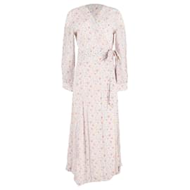 Ganni-Robe longue portefeuille à manches longues et imprimé floral Ganni en viscose multicolore-Multicolore