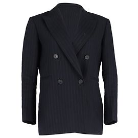Sandro Paris Blazer mit gestreifter Brust aus marineblauer Baumwolle  Marineblau