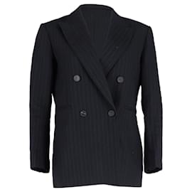 Sandro-Sandro Paris Striped lined-Breasted Blazer in Navy Blue Cotton-Navy blue