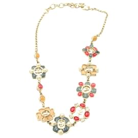 Chanel-Chanel Gold & Multi Gripoix Seoul Floral Necklace in Multicolor Resin-Golden,Metallic