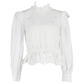 Ganni-Ganni-Bluse mit gerüschtem Rollkragen aus weißer Baumwolle-Weiß