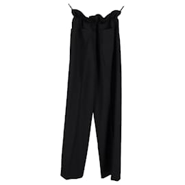 Miu Miu-Miu Miu Paperbag Straight-Leg Pants in Black Wool-Black