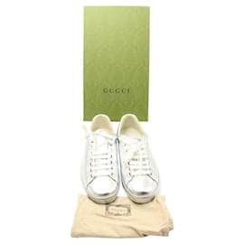 Gucci-Tênis Gucci Glitter Ace em couro prateado-Prata,Metálico