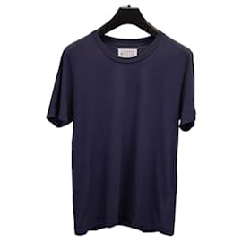 Maison Martin Margiela-Maison Margiela Crew Neck T-Shirt in Navy Cotton-Blue
