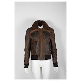 Saint Laurent-Saint Laurent Aviator Jacket Distressed with Shearling in Brown Leather-Brown