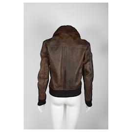 Saint Laurent-Saint Laurent Aviator Jacket Distressed with Shearling in Brown Leather-Brown