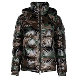 Valentino Garavani-Valentino Studded Camouflage-Print Quilted Shell Hooded Down Jacket in Green Polyamide-Other