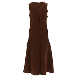 Comme Des Garcons-COMME des GARCONS 1993 brown reversed seam fuzzy plush wool midi dress-Brown