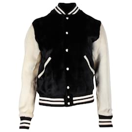 Saint Laurent-Jaqueta Saint Laurent Classic Letterman em Lã Virgem Preta-Preto