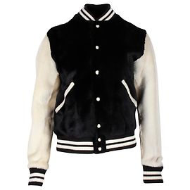 Saint Laurent Classic Letterman-Jacke aus schwarzer Schurwolle Schwarz