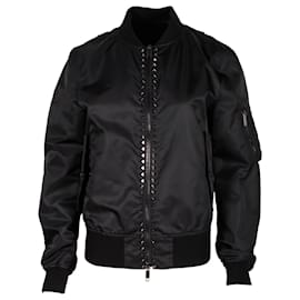 Valentino Garavani-Valentino Garavani Rockstud Bomber Jacket in Black Nylon-Black