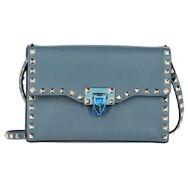 Valentino Garavani-Valentino Rockstud Crossbody Bag in Blue Leather-Blue
