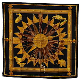 Hermès-Hermes Silk 88cm x 87cm Carre 90 CUILLERS D'AFRIQUE Scarf in Very Good Condition-Black