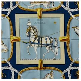 Hermès-Hermes Silk 88cm x 88cm Carre 90 GRAND APPARAT Horse Scarf in Very Good Condition-Blue