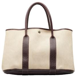 Hermès-Hermes Garden Party PM Handbag Tote Bag Toile Ash Leather in Very Good Condition-Beige