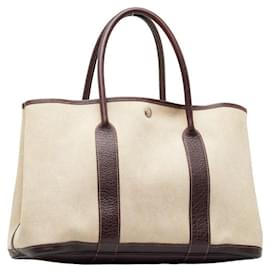 Hermès-Hermes Garden Party PM Handbag Tote Bag Toile Ash Leather in Very Good Condition-Beige