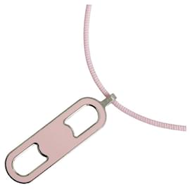 Hermès-Hermes Silver Pink Metal Necklace in Great Condition-Silvery