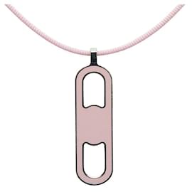 Hermès-Hermes Silver Pink Metal Necklace in Great Condition-Silvery