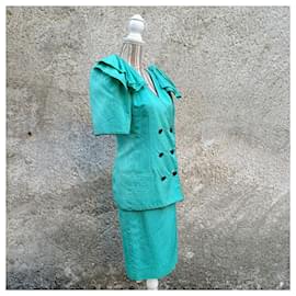 Jean Louis Scherrer-Scherrer vintage skirt suit with polka dot-Turquoise