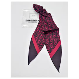 Burberry-Foulard pour cheveux Burberry en soie avec impression monogramme-Bordeaux