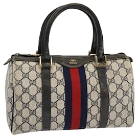 Gucci-GUCCI GG Supreme Sherry Line Boston Bag PVC Navy Red 24 012 3841 Auth yk11363-Red,Navy blue