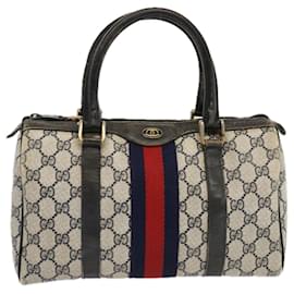 Gucci-GUCCI GG Supreme Sherry Line Boston Bag PVC Navy Red 24 012 3841 Auth yk11363-Red,Navy blue