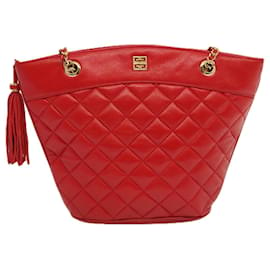 Givenchy-GIVENCHY Quilted Chain Shoulder Bag Leather Red Auth yk11347-Red