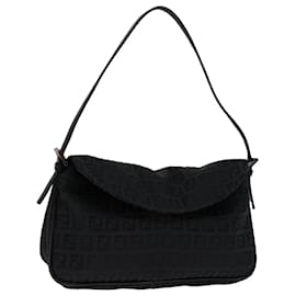 Fendi-FENDI Zucchino Canvas Hand Bag Black Auth ep3894-Black