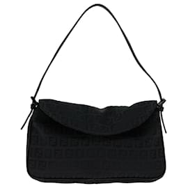 Fendi-FENDI Zucchino Canvas Hand Bag Black Auth ep3894-Black