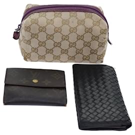 Louis Vuitton-LOUIS VUITTON Gucci Bottega Monogram Wallet Leather 3Set Beige LV Auth tb1078-Beige,Monogram