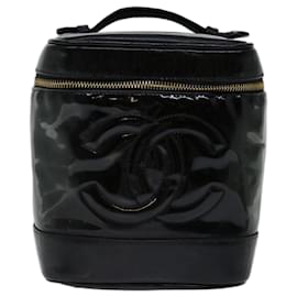 Chanel-CHANEL COCO Mark Vanity Cosmetic Pouch Patent leather Black CC Auth bs13357-Black