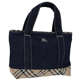 Burberry-BURBERRY Nova Check Blue Label Hand Bag Denim Navy Beige Auth bs13210-Beige,Navy blue